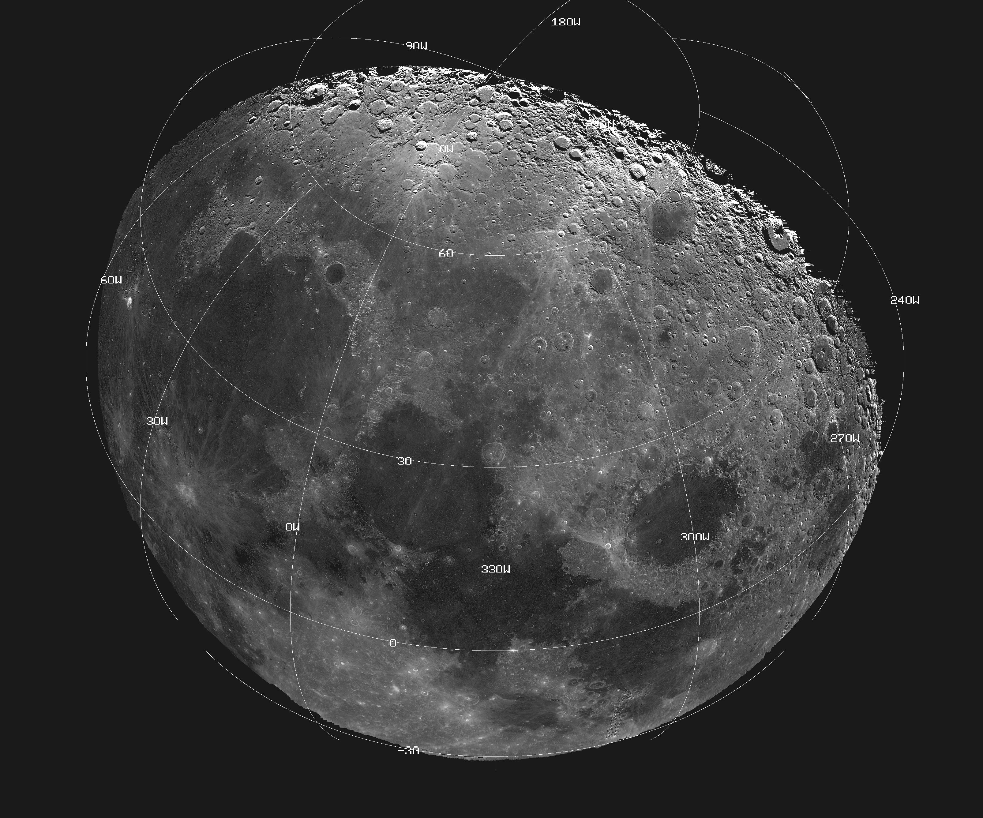 Мозаика Луны Galileo: кольцом отмечен участок Моря Дождей